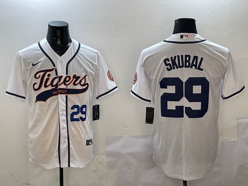 Men Detroit Tigers 29 Skubal White Joint Name 2025 Nike MLB Jersey style 2